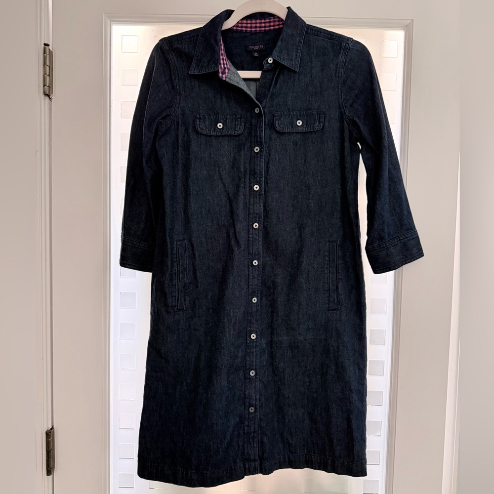 Talbots Navy Denim Button-Front Midi Shirt Dress